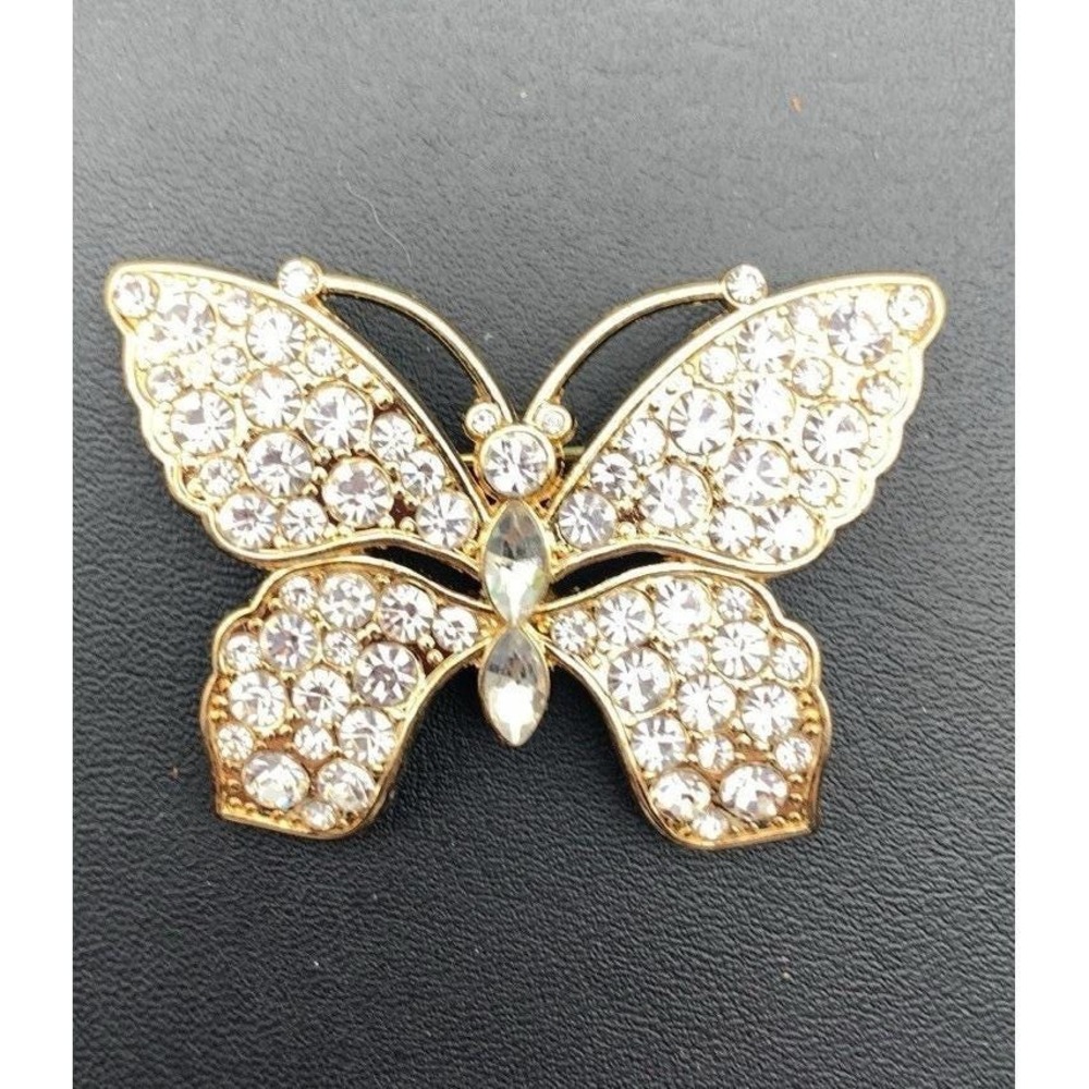 Vintage Monet Butterfly Gold-Tone Clear Pave‎ Rhinestone Brooch Pin Signed
